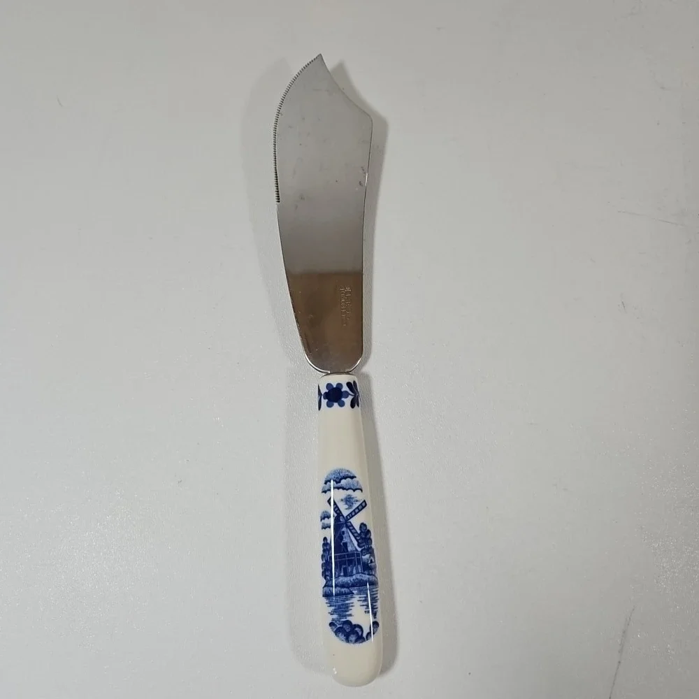 Vintage Dutch Elesva Porcelain Stainless Steel Cheese Knife‎ Windmill